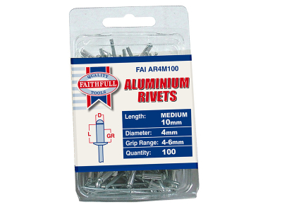 Aluminium Rivets 4mm x 10mm Medium Pre-Pack of 100